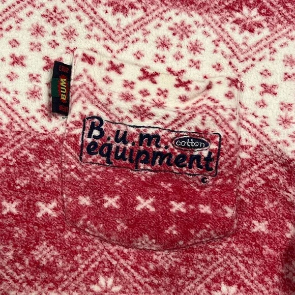 BUM Worker Gear Womens LG Button Up Shirt 90's Red & White Snowflake Print - Picture 5 of 12